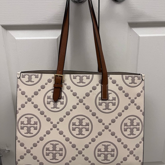 Tory Burch Taupe and Brown Patterned Tote - Picture 2 of 8